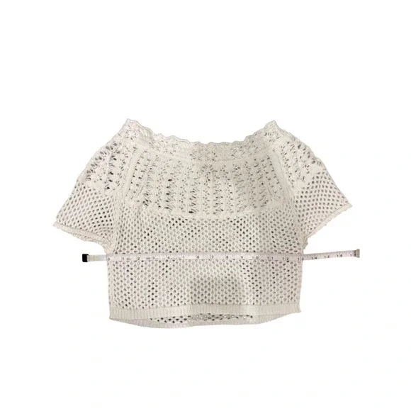 Anthropologie Crochet Knit Crop Top Cream Off White Boho Open Knit XS 0437 - Picture 2 of 8